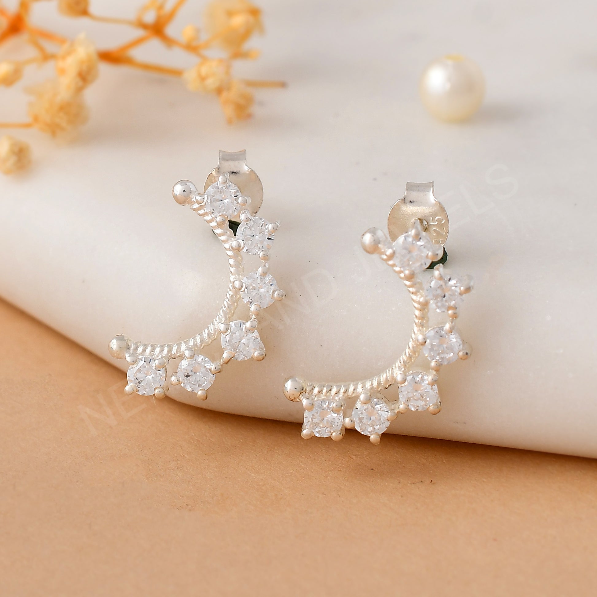 silver cz moon earring