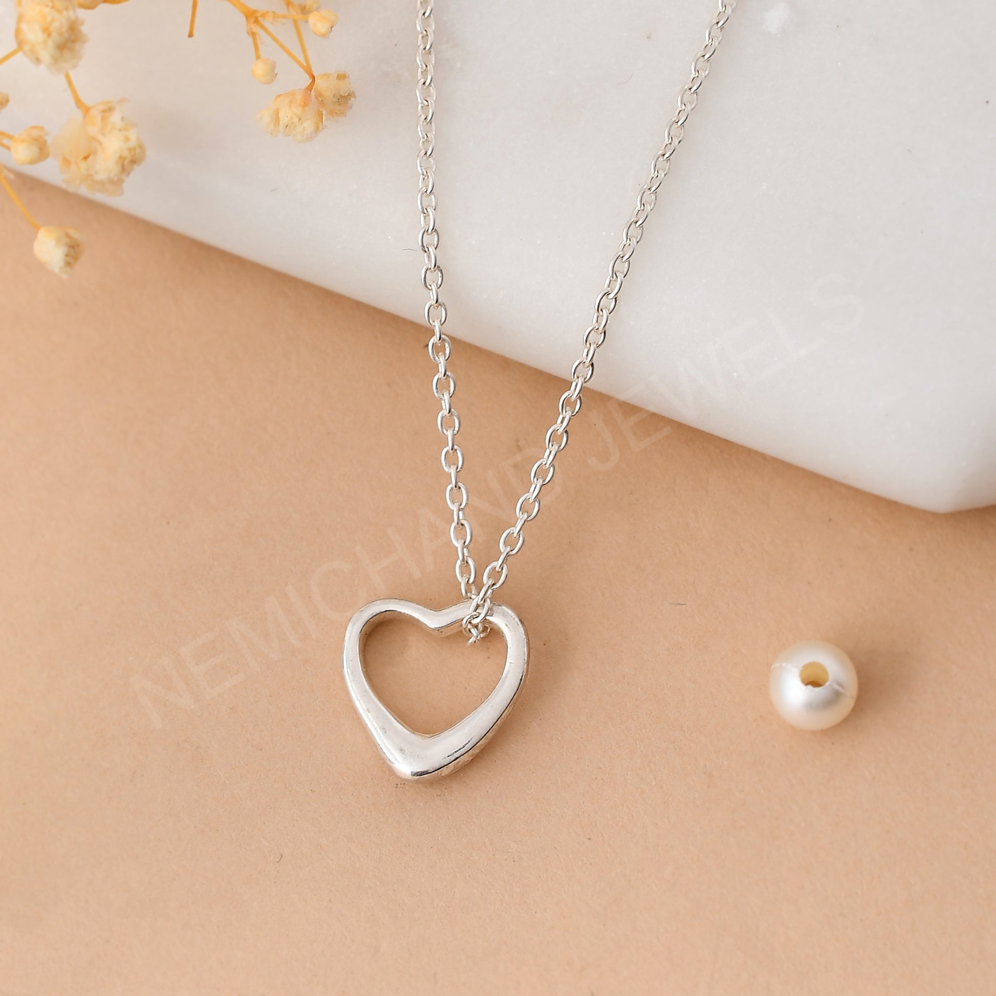 silver heart necklace women