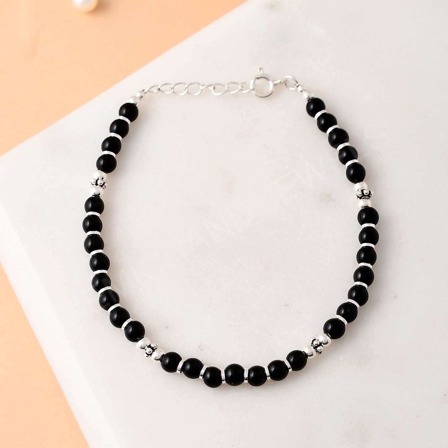 925 Sterling Silver Black Beads Adjustable Bracelet for Women