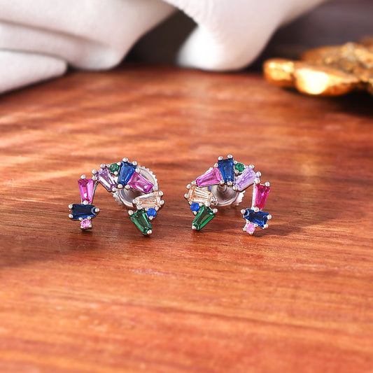 Sterling Silver 925 CZ Stone Multicolor Earring Studs