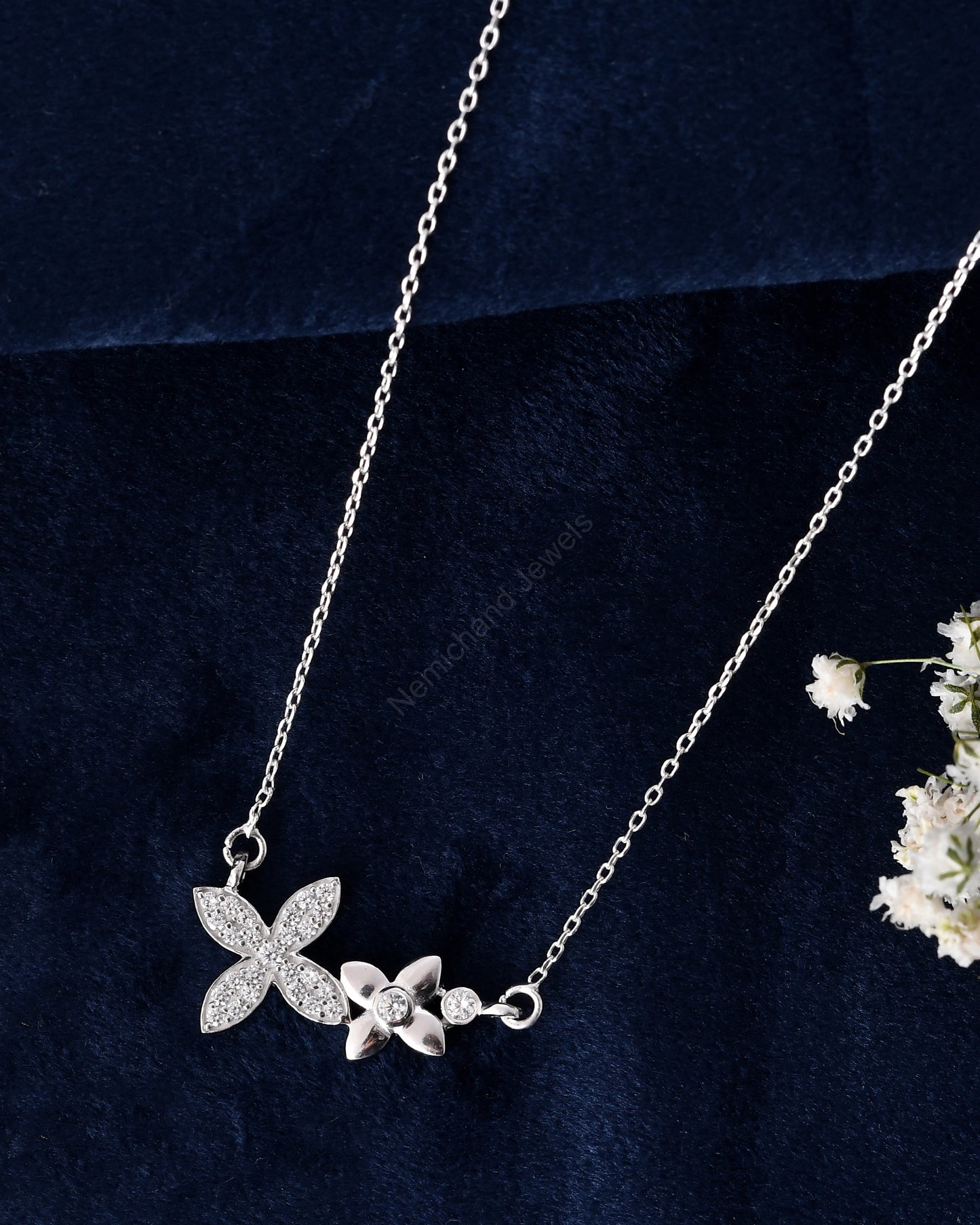 Sterling Silver 925 Chain with Pendant for Women | Necklace for Girls | Elegant Stone Diamond Look Pendant Jewellery for Gifting