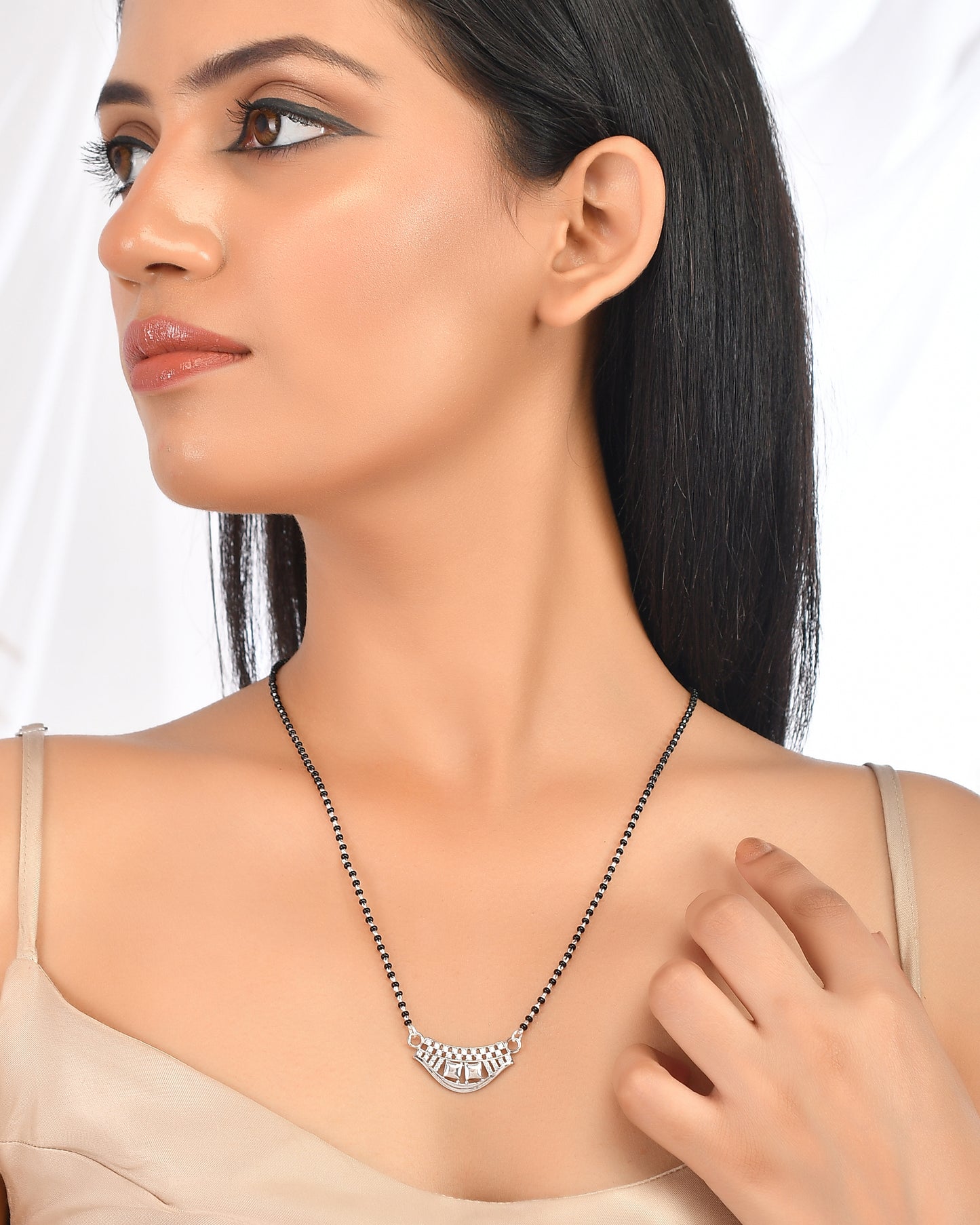 Sterling Silver CZ Diamond Mangalsutra Pendant with Chain for Women