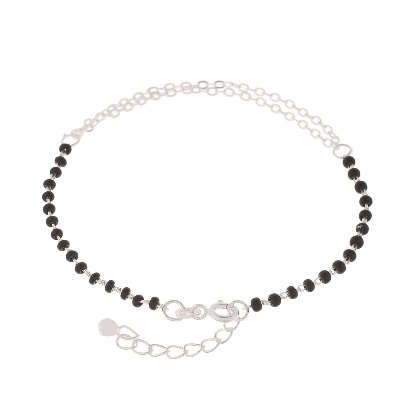 925 Sterling Silver Hand Black Bead Nazariya Chain Bracelet for Women & Girls
