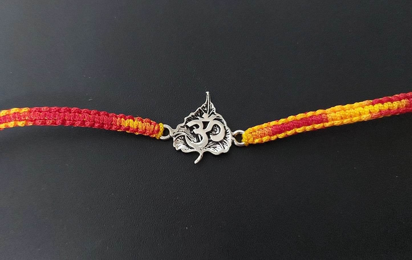 Om Leaf Rakhi for Brother 925 Sterling Silver with Thread - Perfect for Men, Women, Boys, and Girls on Raksha Bandhan