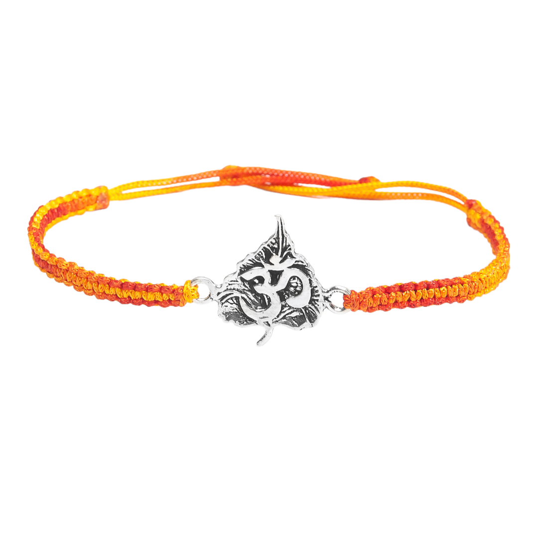 Om Leaf Rakhi for Brother 925 Sterling Silver with Thread - Perfect for Men, Women, Boys, and Girls on Raksha Bandhan