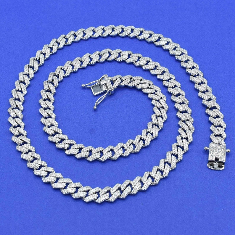 925 Sterling Silver CZ Cuban Link Chain Necklace For Men
