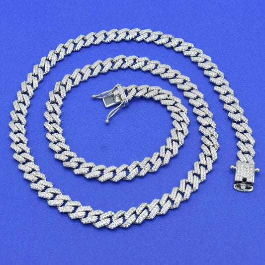 925 Sterling Silver CZ Cuban Link Chain Necklace For Men