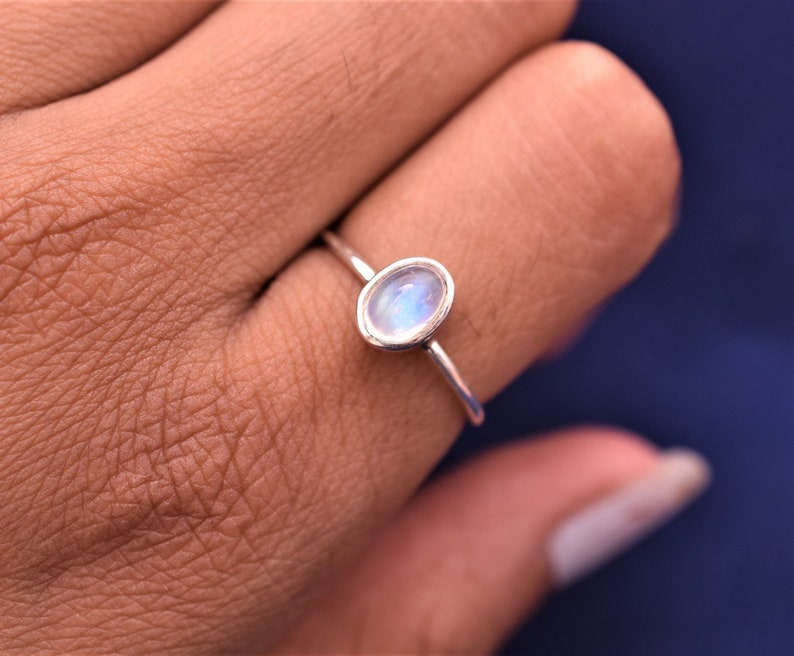Natural White Rainbow Moonstone Ring - Solid 925 Sterling Silver Ring