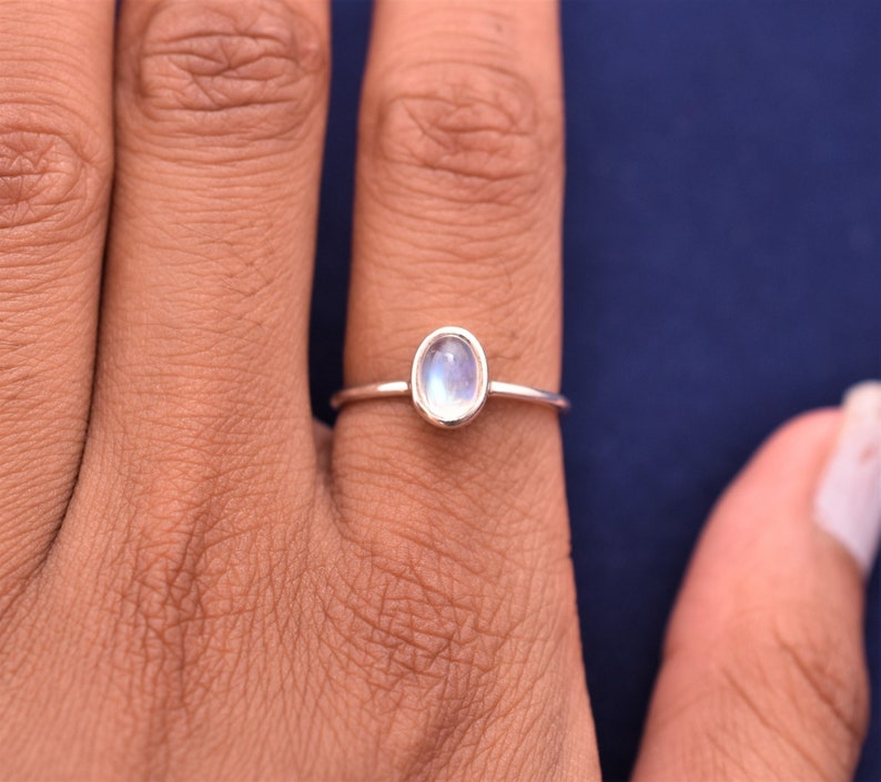 Natural White Rainbow Moonstone Ring - Solid 925 Sterling Silver Ring
