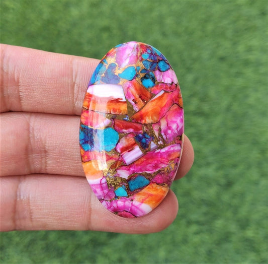 Pink Spiny Oyster Copper Turquoise Cabochon - 28x49mm Oval Mohave Pink Spiny Oyster Gemstone