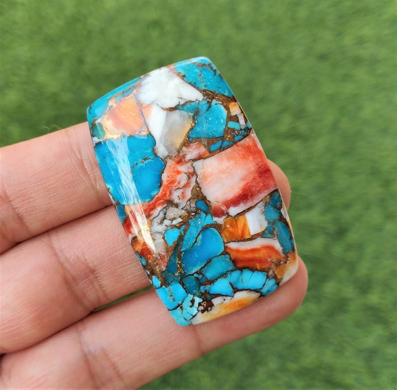 Blue "Spiny Oyster Copper Turquoise"Cabochon - 30x48mm Rectangle Mohave Turquoise Gemstone