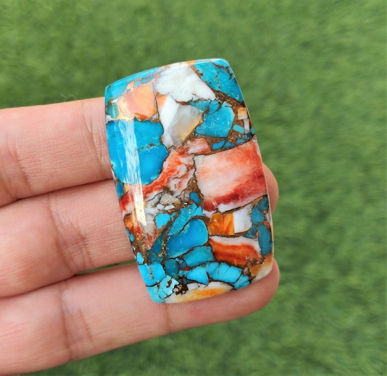 Blue "Spiny Oyster Copper Turquoise" Cabochon - 30x48mm Rectangle Mohave Turquoise Gemstone